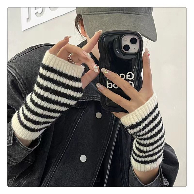 Fingerless Glove Knit - Short Striped Fingerless Gloves Knitted Arm