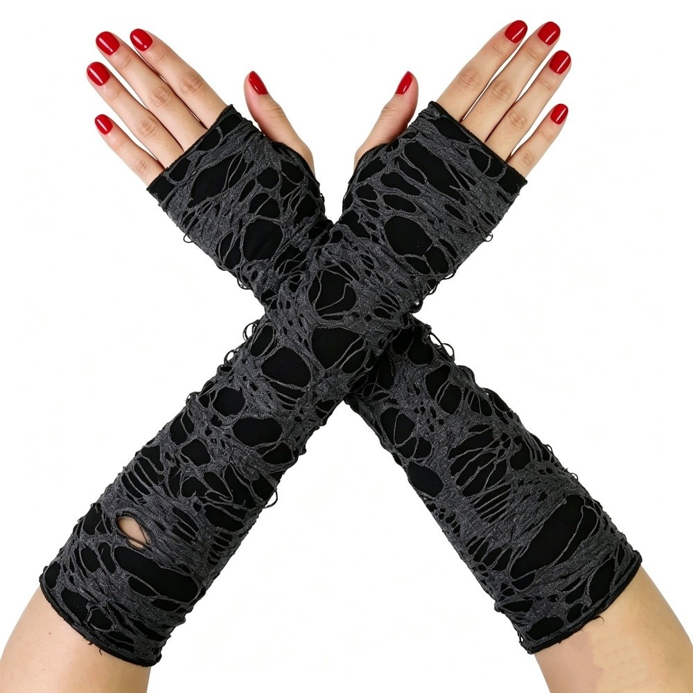 Long Punk Gloves Distressed St - Fingerless Glove Knit 评论和价格